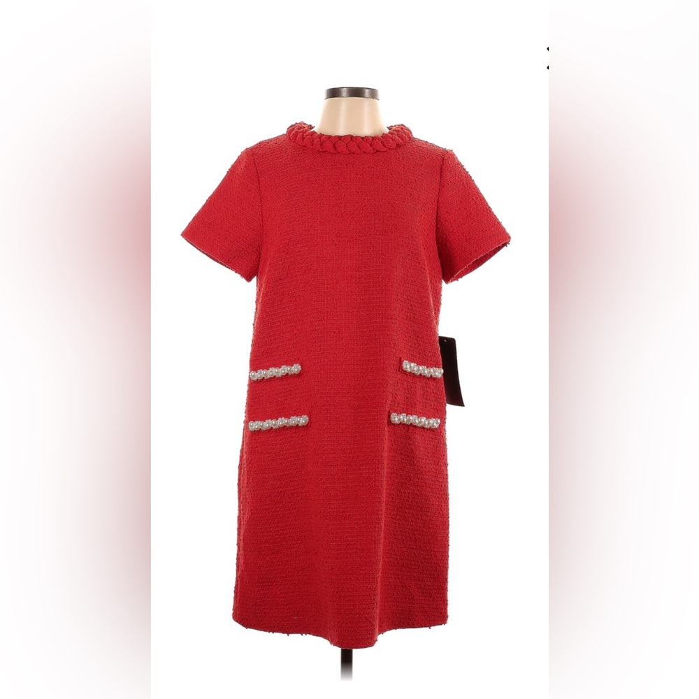 Tuckernuck Red Tweed Mini Dress with Embellished Pockets